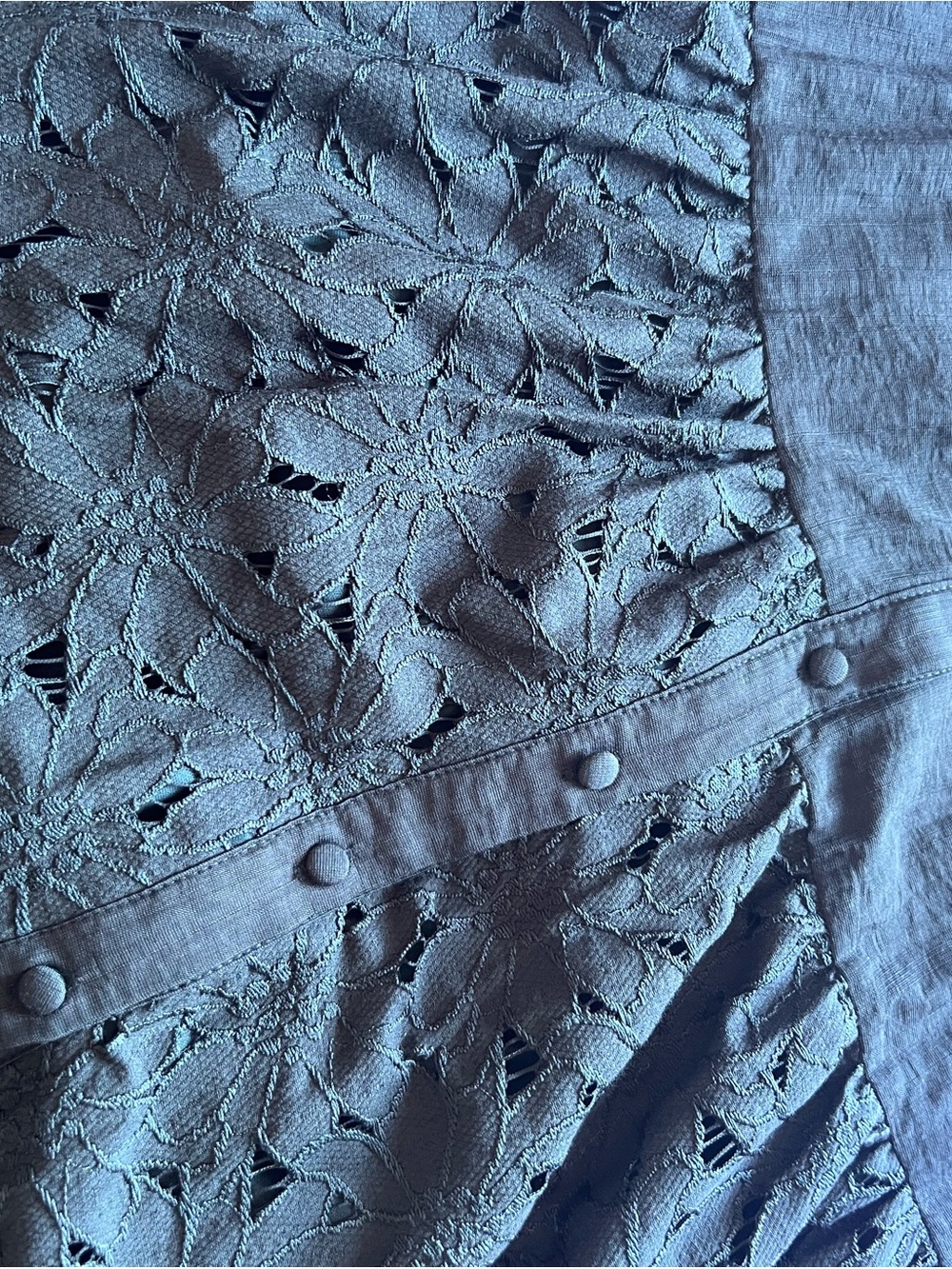 bohme Dark Green Eyelet Button-Front Midi Dress with Tie Waist - Picture 3 of 6